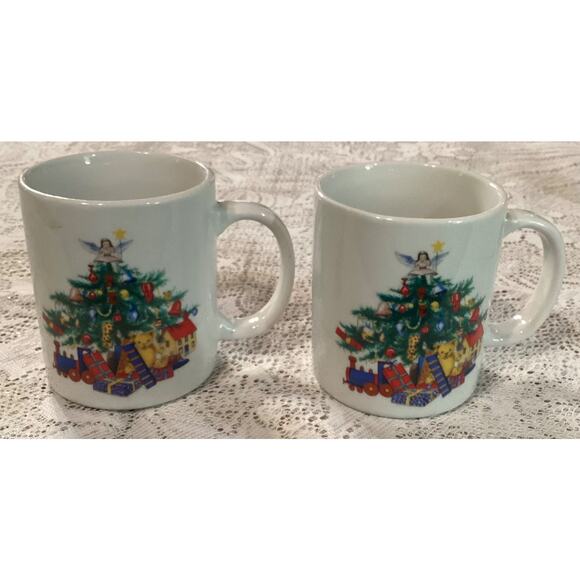 BIA Cordon Bleu White Christmas Tree Porcelain Mugs Set of 2 Coffee Cups - Picture 3 of 10